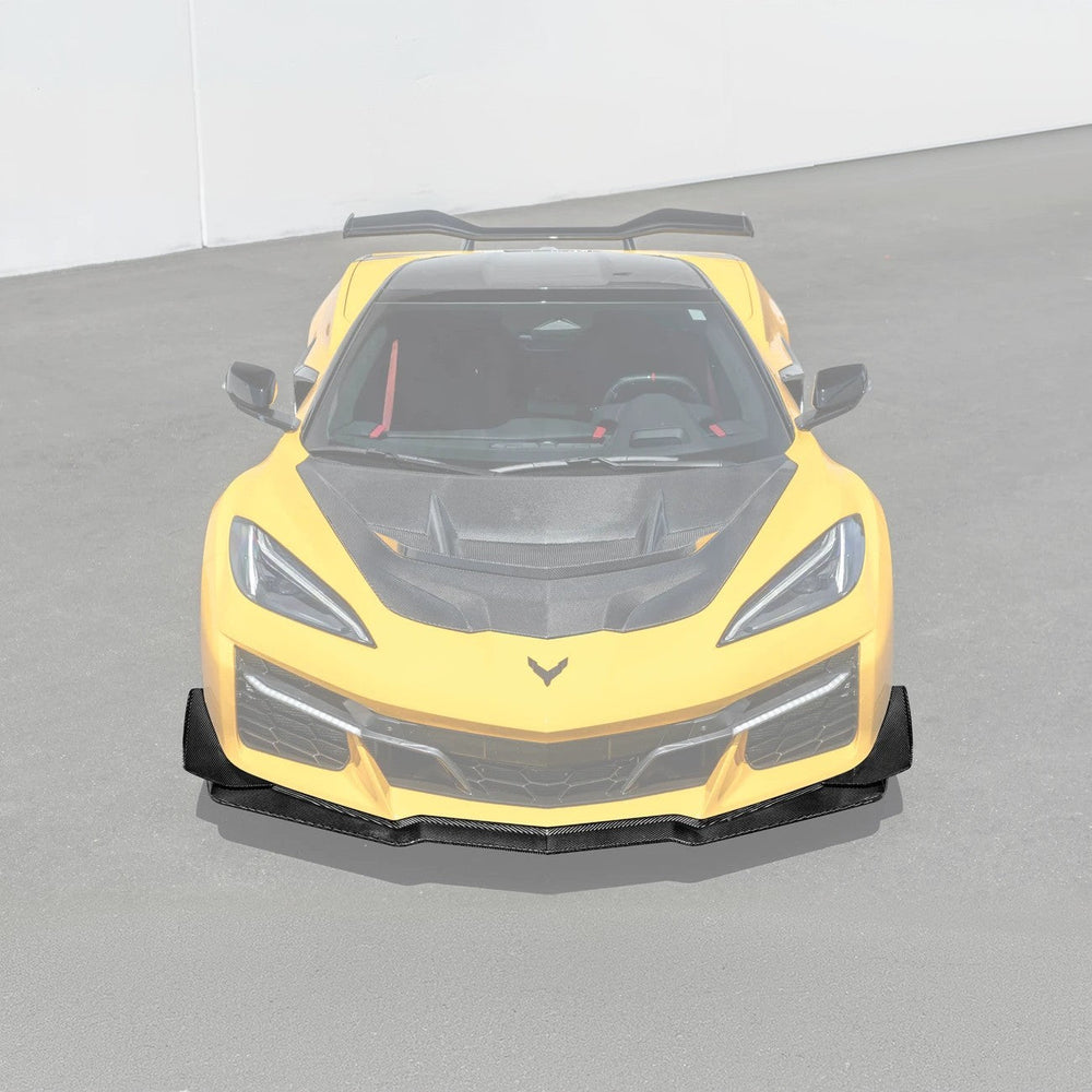 Corvette C8 Z06 | Z07 DRY Carbon Fiber Front Splitter & No Drill Canards