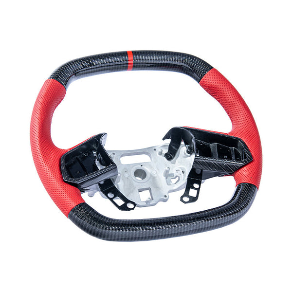 Corvette C8 CARBON FIBER Red Perforated Leather Stripe Steering Wheel — product photo 1