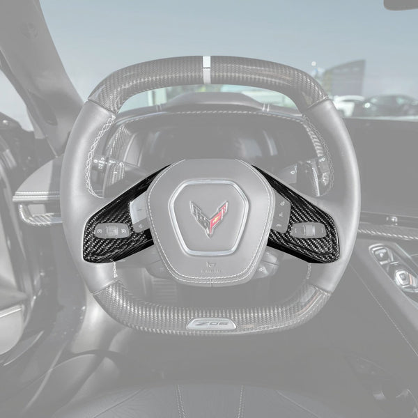 Corvette C8 DRY CARBON FIBER Steering Wheel Trim Cover w/ Collison Button — product photo 1