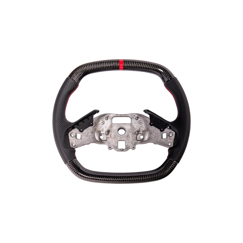 2020-Up Corvette C8 CARBON FIBER Perforated Leather Red Stripe Steering Wheel