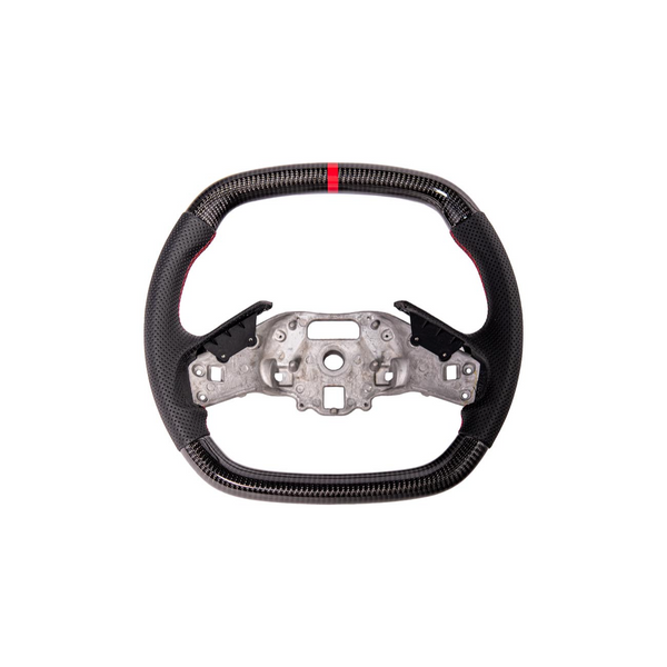 2020-Up Corvette C8 CARBON FIBER Perforated Leather Red Stripe Steering Wheel — product photo 1