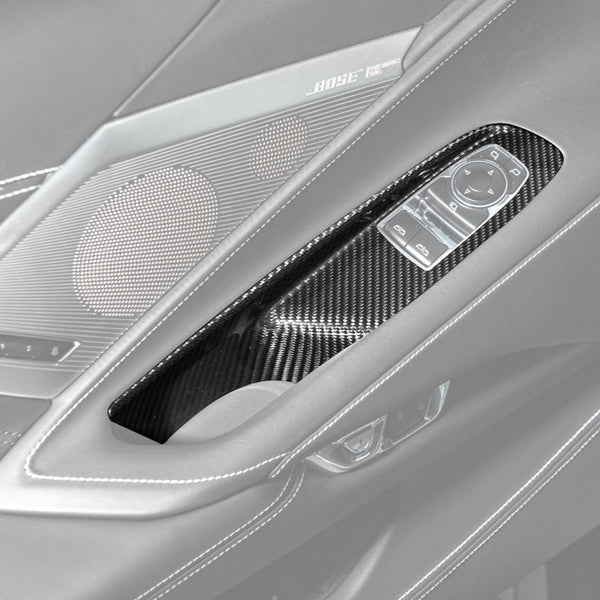 Corvette C8 Coupe DRY CARBON FIBER Side Window Switch Control Panel Cover — product photo 1