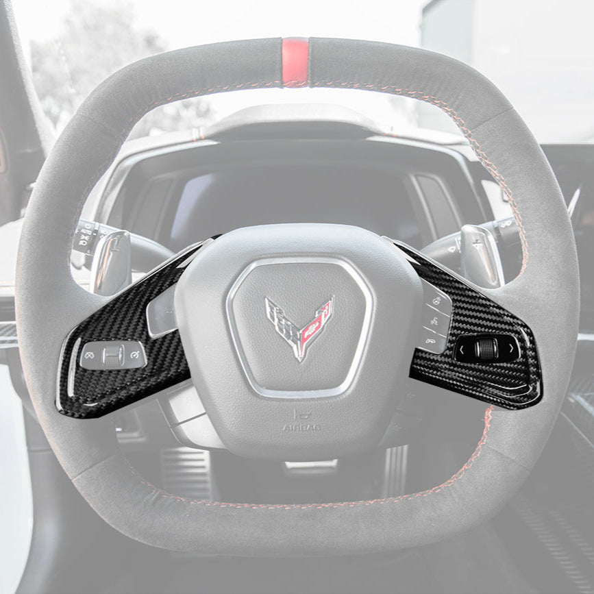 Corvette C8 DRY CARBON FIBER Steering Wheel Trim Cover