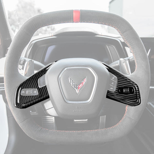 Corvette C8 DRY CARBON FIBER Steering Wheel Trim Cover — product photo 1