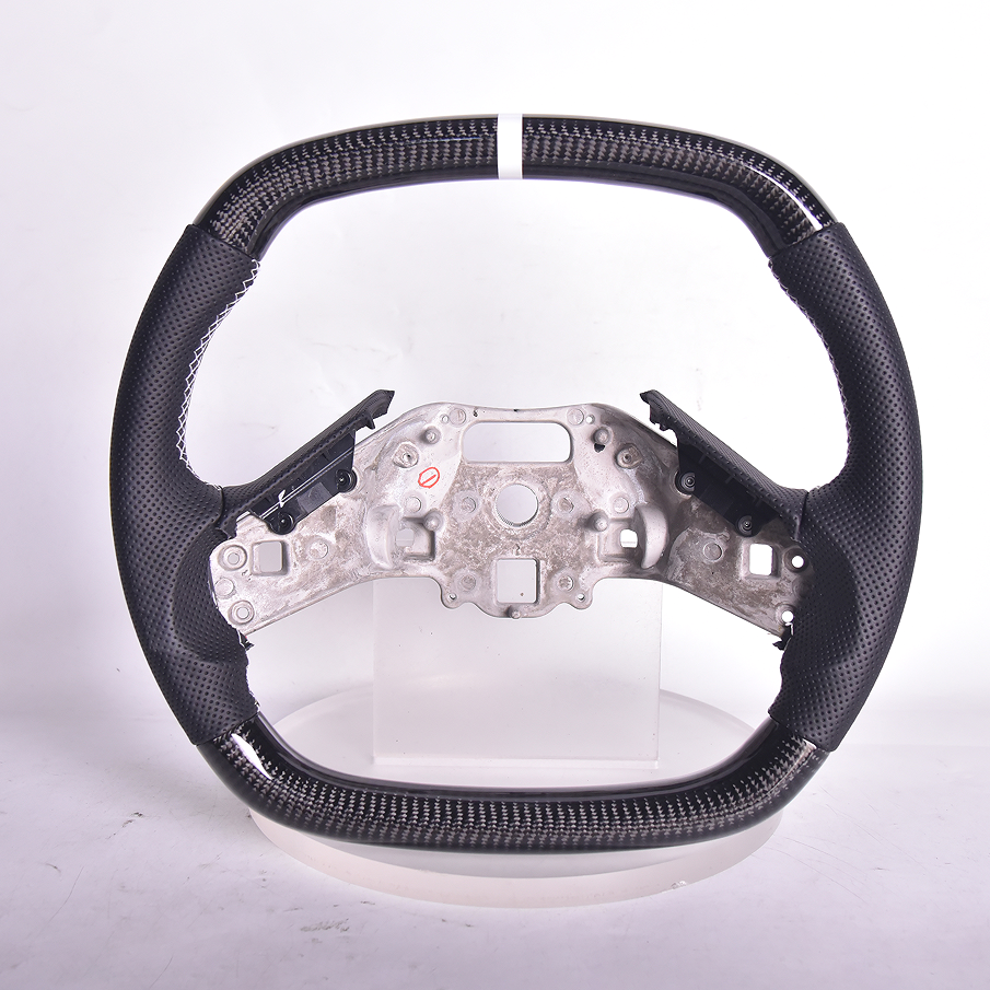 Corvette C8 Carbon Fiber Steering Wheel Black Perforated Leather White Stitching White Stripe