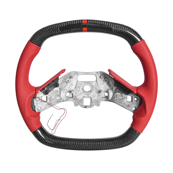 Corvette C8 Carbon Fiber Steering Wheel Red Perforated Leather Red Stitching Red Stripe LED — product photo 1