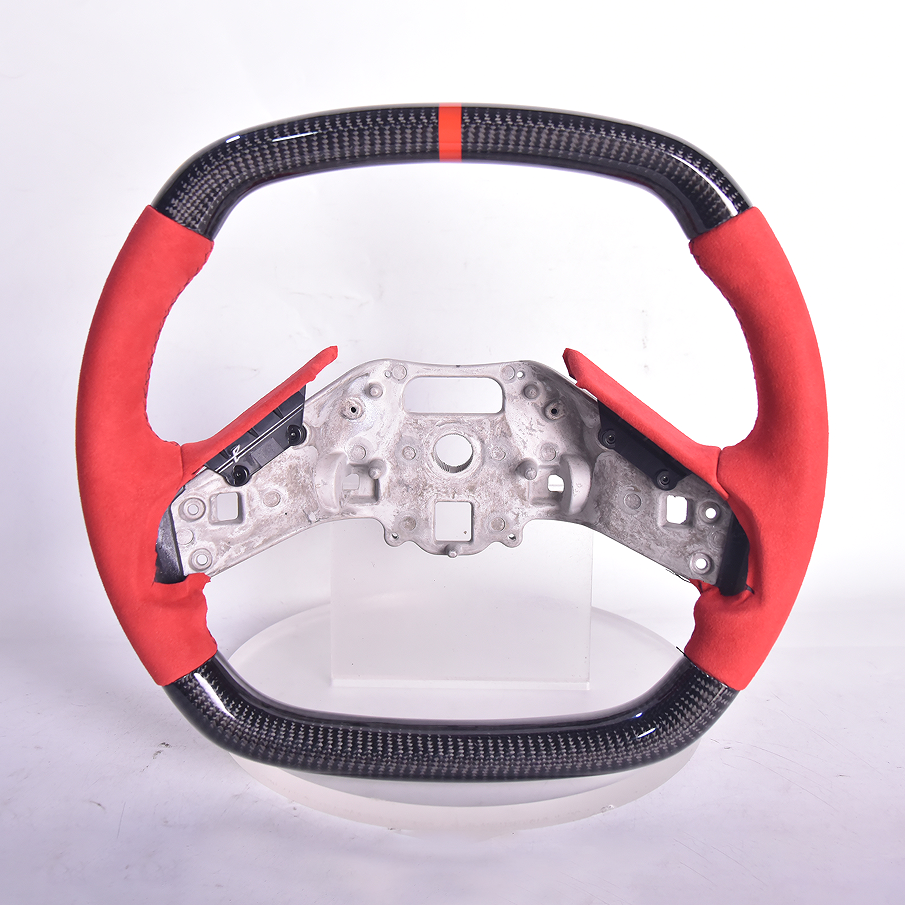 Corvette C8 Carbon Fiber Steering Wheel Red Suede Red Stitching Red Stripe