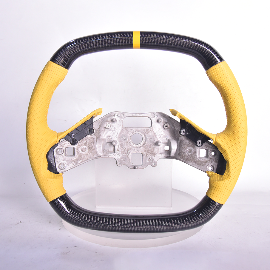 Corvette C8 Carbon Fiber Steering Wheel Yellow Perforated Leather Yellow Stitching Yellow Stripe