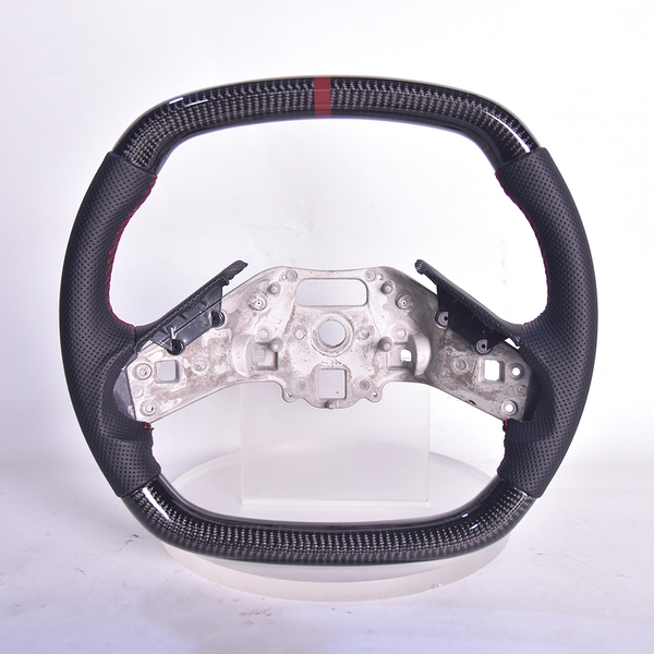 Corvette C8 Carbon Fiber Steering Wheel Black Perforated Leather Burgundy Stitching Burgundy Stripe — product photo 1
