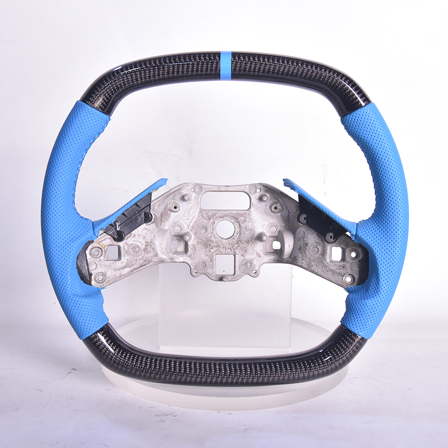 Corvette C8 Carbon Fiber Steering Wheel Blue Perforated Leather Blue Stitching Blue Stripe