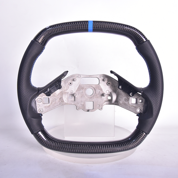 Corvette C8 Carbon Fiber Steering Wheel Black Perforated Leather Blue Stitching Blue Stripe — product photo 1