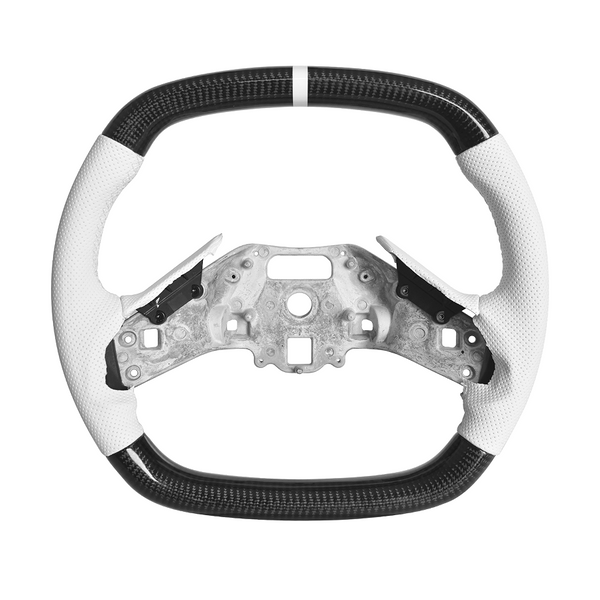 Corvette C8 Carbon Fiber Steering Wheel White Perforated Leather White Stitching White Stripe — product photo 1