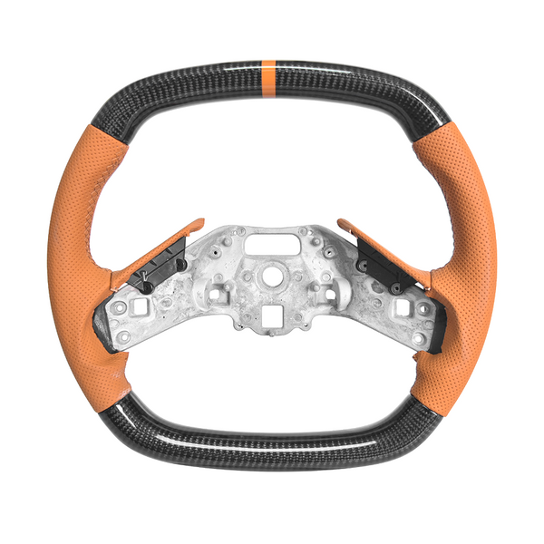 Corvette C8 Carbon Fiber Steering Wheel Orange Perforated Leather Orange Stitching Orange Stripe — product photo 1