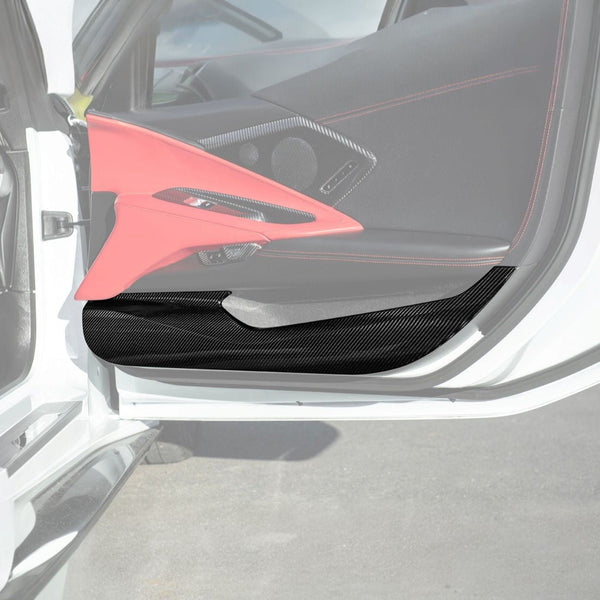 Corvette C8 Dry Carbon Fiber Interior Front Lower Door Kick Panel Cover Overlays — product photo 1